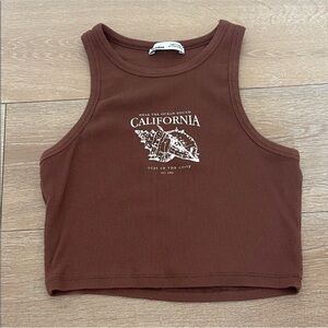 Pull&Bear Rust California Graphic Ribbed Tank Top Size M